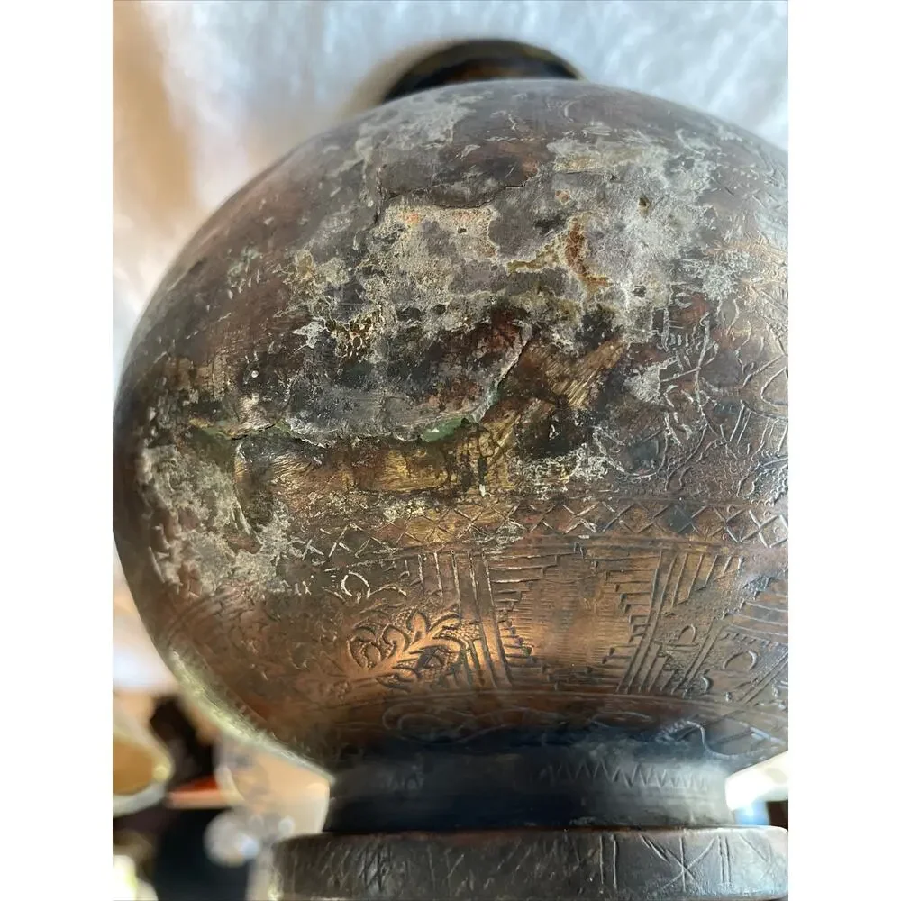 Antique Hindu Religious Holy Water Pot Deity God Engraved